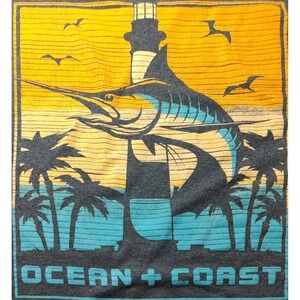 Ocean and Coast Fishing Graphic‎ Tee Shirt Blue Nautical Mens Double Extra Large